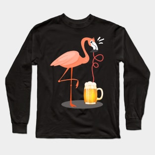 Flamingo Drinking Beer Summer Long Sleeve T-Shirt